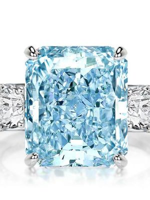 Radiant Cut Aquamarine Three Stone Engagement Ring - Sterling Silver