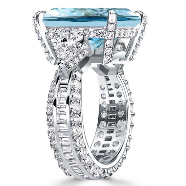 Radiant Cut Aquamarine Three Stone Engagement Ring - Sterling Silver