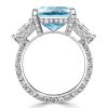 Radiant Cut Aquamarine Three Stone Engagement Ring - Sterling Silver