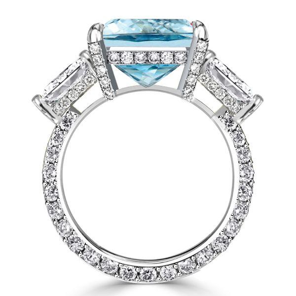Radiant Cut Aquamarine Three Stone Engagement Ring - Sterling Silver