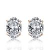 Rose Gold Oval Stud Earrings for Women - 18K Plated Sterling Silver Solitaire