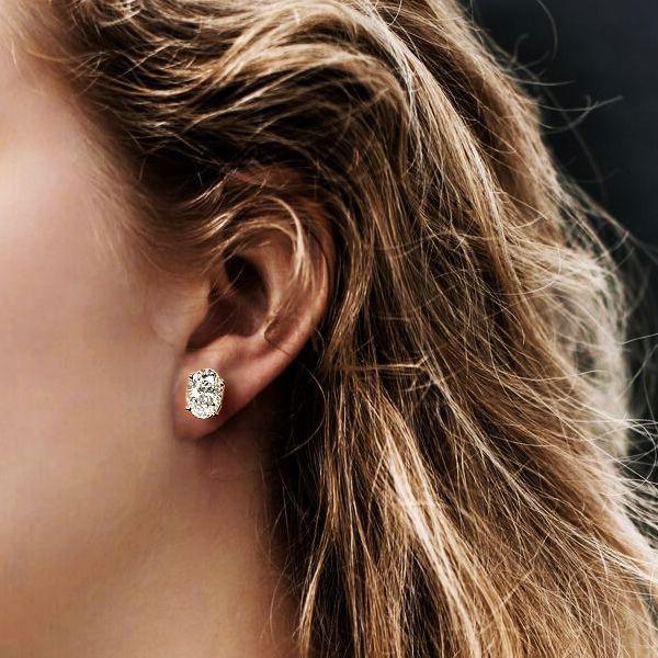 Rose Gold Oval Stud Earrings for Women - 18K Plated Sterling Silver Solitaire