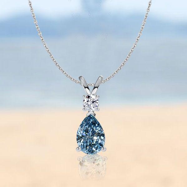 Teardrop Blue Topaz Necklace - Sterling Silver Pendant - Choice of Chain Length