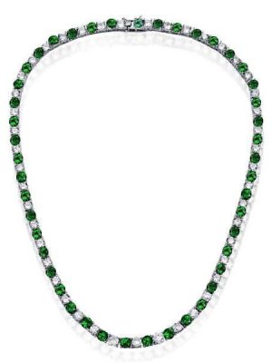 Emerald and White Sapphire Tennis Necklace for Women in 925 Sterling Silver