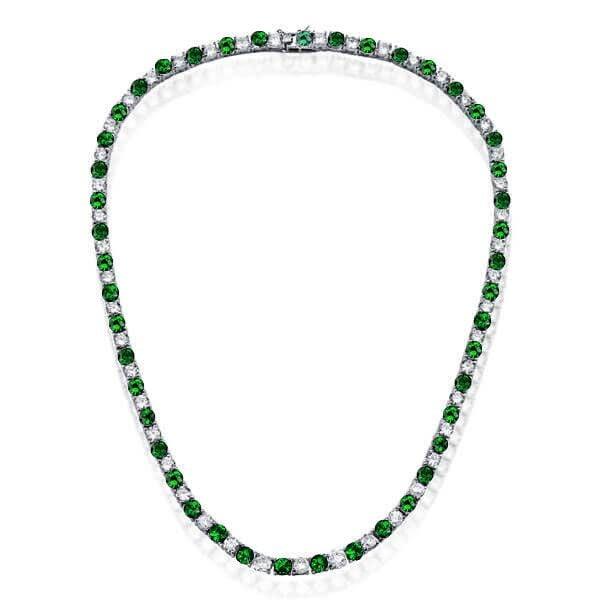 Emerald and White Sapphire Tennis Necklace for Women in 925 Sterling Silver