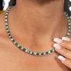 Emerald and White Sapphire Tennis Necklace for Women in 925 Sterling Silver