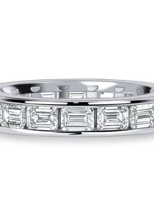 4.5mm Channel Set Emerald Cut Eternity Wedding Band in Sterling Silver
