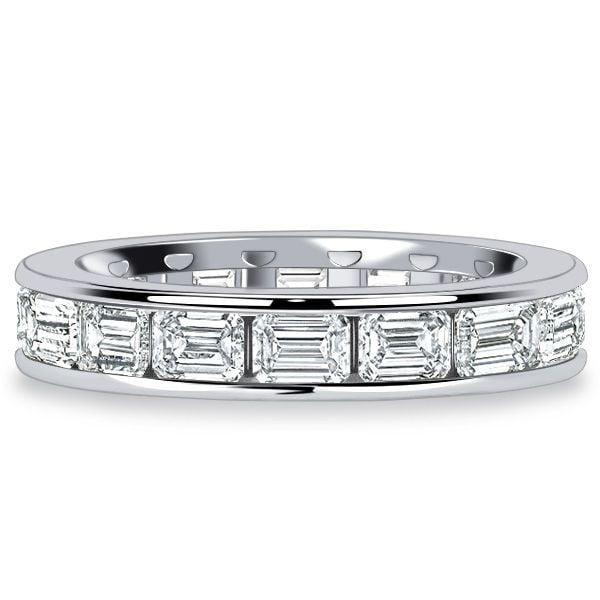 4.5mm Channel Set Emerald Cut Eternity Wedding Band in Sterling Silver