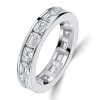 4.5mm Channel Set Emerald Cut Eternity Wedding Band in Sterling Silver
