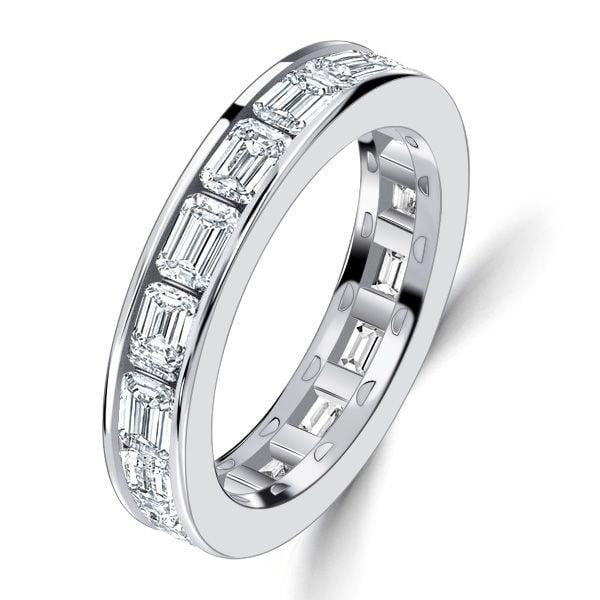 4.5mm Channel Set Emerald Cut Eternity Wedding Band in Sterling Silver