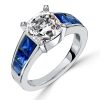Cushion Cut Blue Sapphire Ring for Women - 925 Sterling Silver Fashion Ring