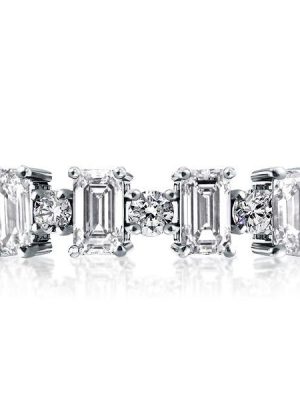 Emerald & Round Cubic Zirconia Eternity Band in Sterling Silver