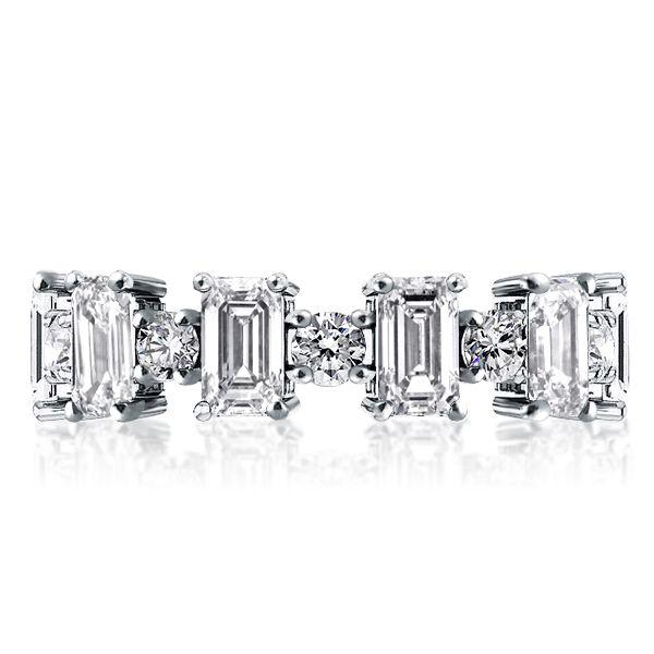 Emerald & Round Cubic Zirconia Eternity Band in Sterling Silver