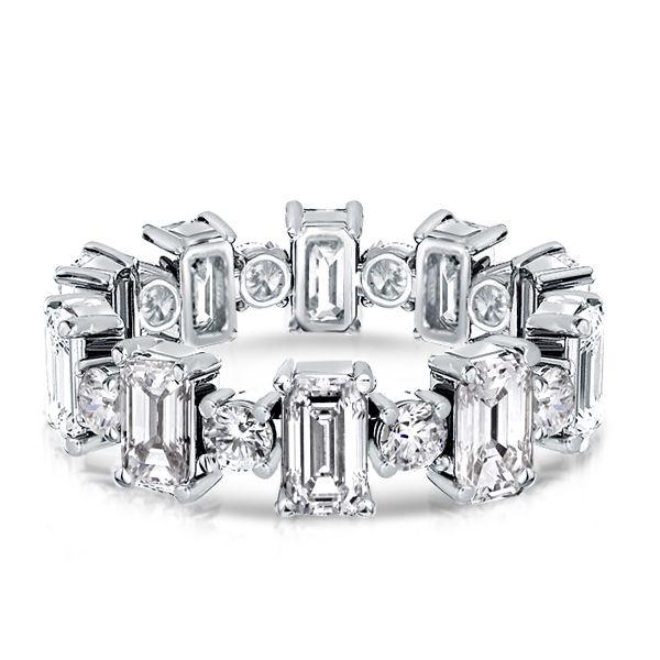 Emerald & Round Cubic Zirconia Eternity Band in Sterling Silver