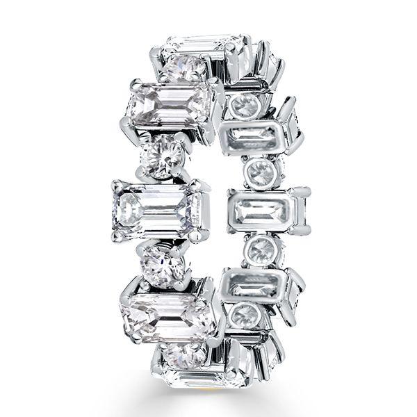 Emerald & Round Cubic Zirconia Eternity Band in Sterling Silver