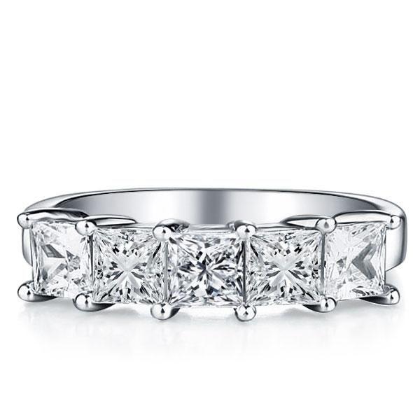 White Sapphire Half Eternity Wedding Band in Sterling Silver