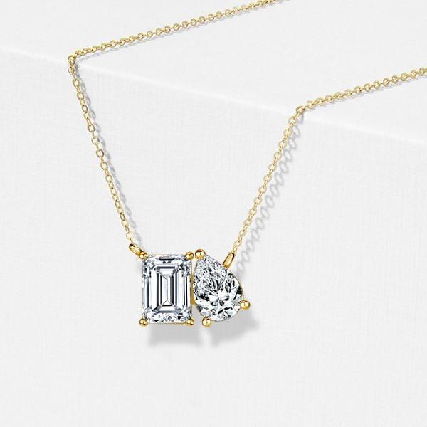 Toi Et Moi Pendant Necklace in 925 Sterling Silver with 1.75 CT TW Emerald and Pear Cut Stones