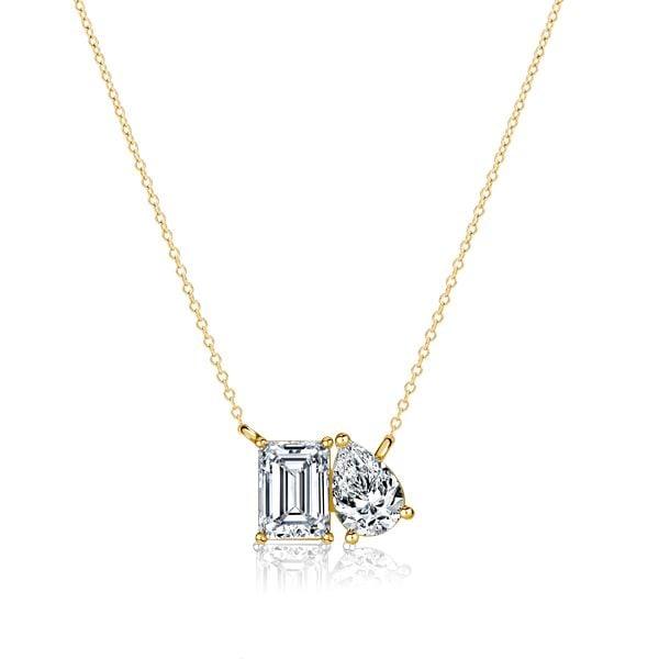 Toi Et Moi Pendant Necklace in 925 Sterling Silver with 1.75 CT TW Emerald and Pear Cut Stones