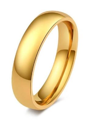 Yellow Gold Titanium Steel Wedding Band for Men - Simple Glaze Design