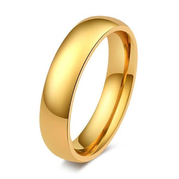 Yellow Gold Titanium Steel Wedding Band for Men - Simple Glaze Design