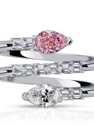 Pear Shaped White Sapphire & Pink Stone Spiral Ring - Sterling Silver