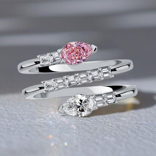 Pear Shaped White Sapphire & Pink Stone Spiral Ring - Sterling Silver