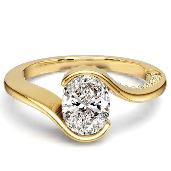 Oval Cut Engagement Ring for Women in 18K Gold Plated Sterling Silver with Half Bezel Setting