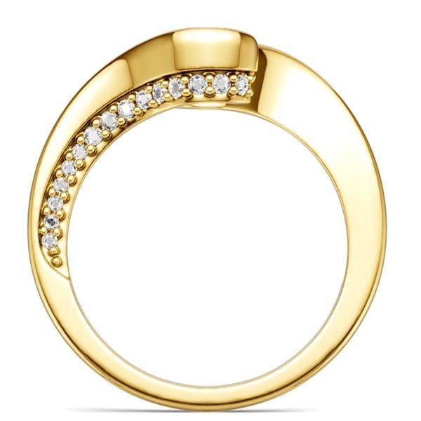 Oval Cut Engagement Ring for Women in 18K Gold Plated Sterling Silver with Half Bezel Setting