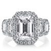 Emerald & White Sapphire Halo Engagement Ring - Sterling Silver