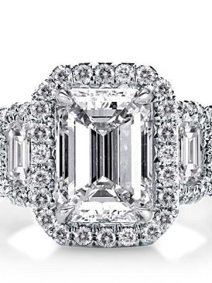 Emerald & White Sapphire Halo Engagement Ring - Sterling Silver