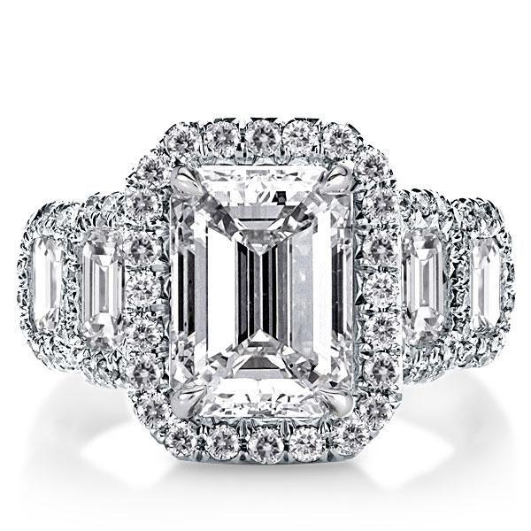 Emerald & White Sapphire Halo Engagement Ring - Sterling Silver