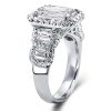 Emerald & White Sapphire Halo Engagement Ring - Sterling Silver