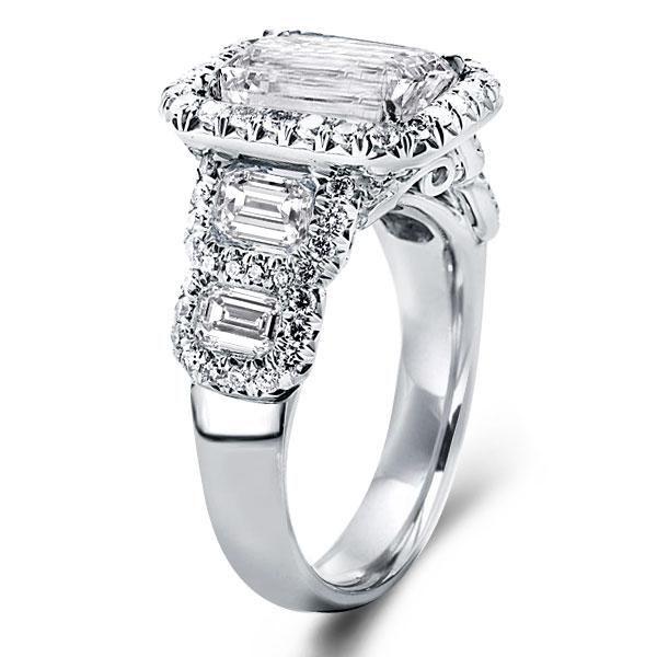Emerald & White Sapphire Halo Engagement Ring - Sterling Silver
