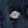 Emerald & White Sapphire Halo Engagement Ring - Sterling Silver
