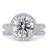 Elegant 3-Row Milgrain Halo White Sapphire Bridal Set - Sterling Silver