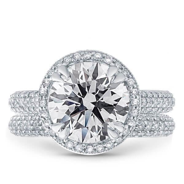 Elegant 3-Row Milgrain Halo White Sapphire Bridal Set - Sterling Silver