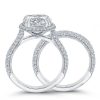 Elegant 3-Row Milgrain Halo White Sapphire Bridal Set - Sterling Silver