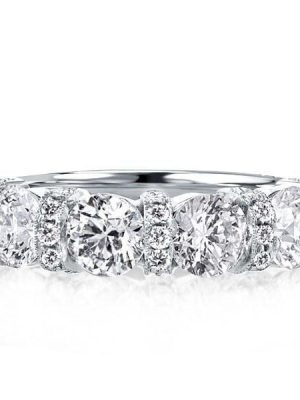 Four Stone Created White Sapphire Wedding Band in Rhodium Plated Sterling Silver