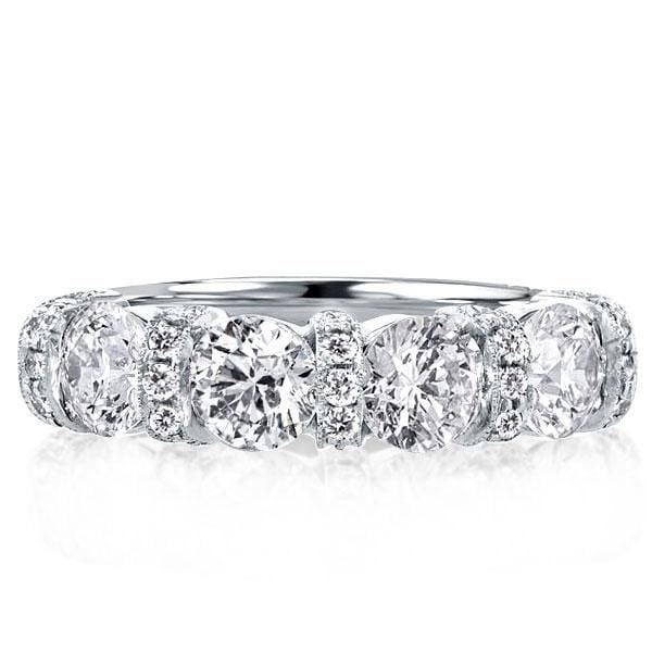 Four Stone Created White Sapphire Wedding Band in Rhodium Plated Sterling Silver