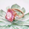 Radiant Cut Pink Engagement Ring - 18K Rose Gold Plated Sterling Silver