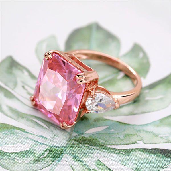 Radiant Cut Pink Engagement Ring - 18K Rose Gold Plated Sterling Silver