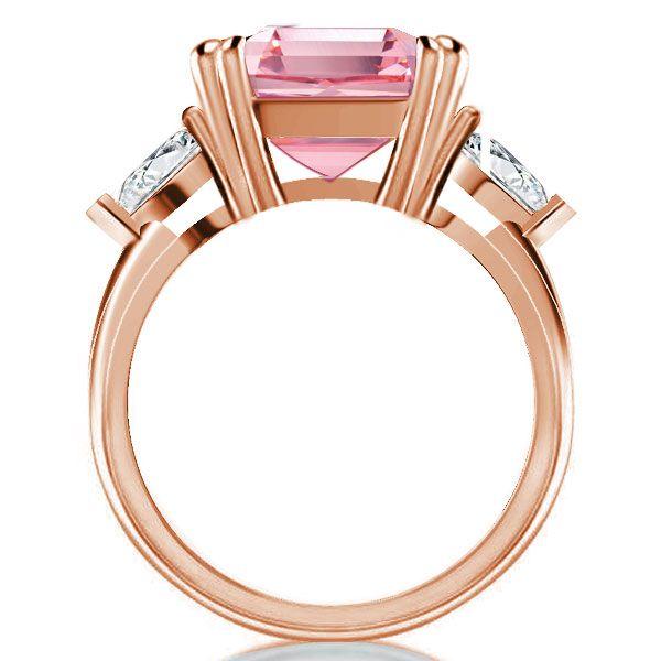 Radiant Cut Pink Engagement Ring - 18K Rose Gold Plated Sterling Silver