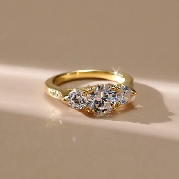 Classic Three Stone Engagement Ring 1.00 CT Center Stone 18K Gold Plated Sterling Silver