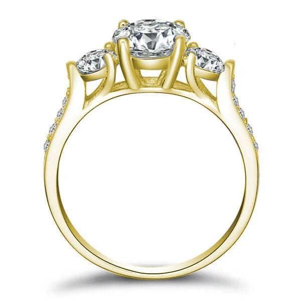 Classic Three Stone Engagement Ring 1.00 CT Center Stone 18K Gold Plated Sterling Silver