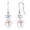 Clover Floral Pearl Drop Earrings - 925 Sterling Silver, Natural White Pearl