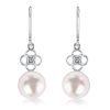 Clover Floral Pearl Drop Earrings - 925 Sterling Silver, Natural White Pearl