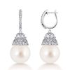 White Pearl Basket Drop Earrings for Women in Rhodium-Plated 925 Sterling Silver