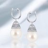 White Pearl Basket Drop Earrings for Women in Rhodium-Plated 925 Sterling Silver