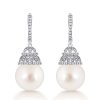 White Pearl Basket Drop Earrings for Women in Rhodium-Plated 925 Sterling Silver