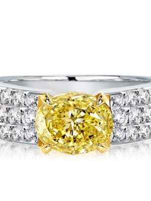 Two Tone Oval Cut Yellow Sapphire Engagement Ring in Sterling Silver